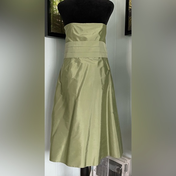 Ann Taylor Silk Fully Lined Strapless Celery Green Cocktail Dress Size 10 - Picture 4 of 13